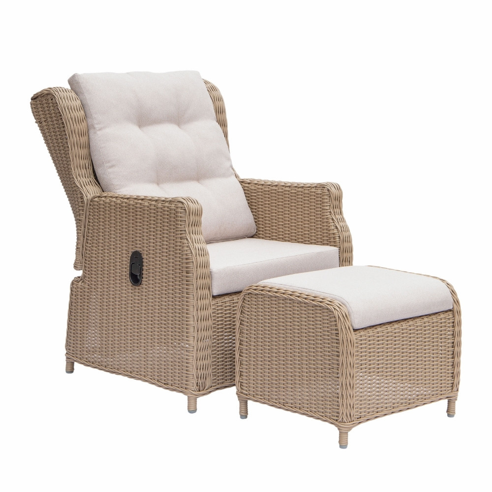 Geneve loungestoel tuin met voetenbank | wicker + aluminium | Royal Sand