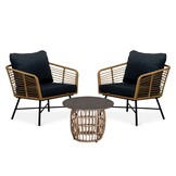 Flow lounge balkonset 2 personen | wicker + betonlook | Bamboo antraciet | 3-delig