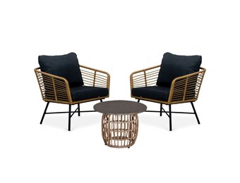 Flow lounge balkonset 2 personen | wicker + betonlook | Bamboo antraciet | 3-delig