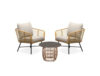 Flow lounge balkonset 2 personen | wicker + betonlook | Bamboo taupe | 3-delig