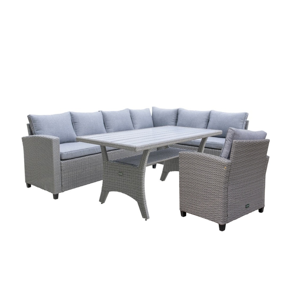Stockholm dining loungeset met stoel 7 personen | wicker | grijs | 4-delig - 245x169cm