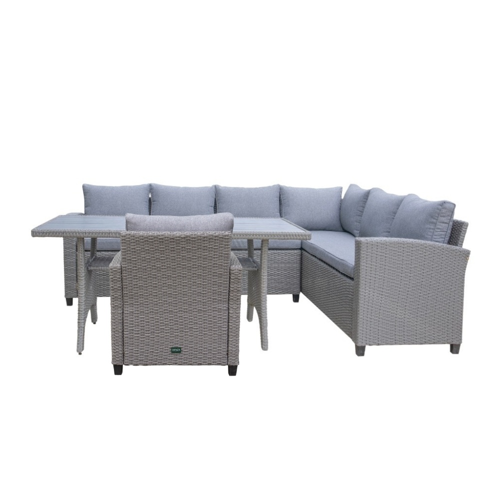 Stockholm dining loungeset met stoel 7 personen | wicker | grijs | 4-delig - 245x169cm