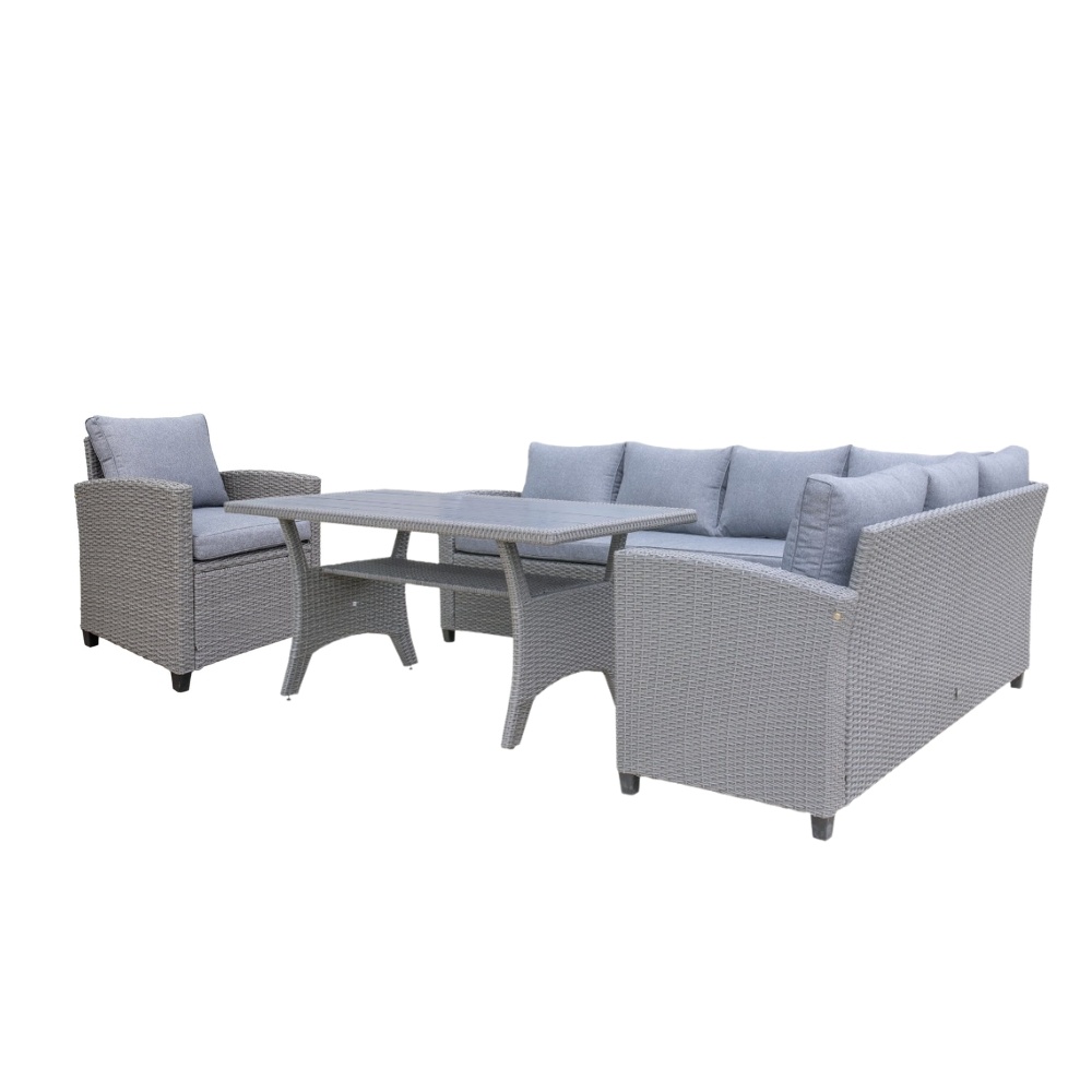Stockholm dining loungeset met stoel 7 personen | wicker | grijs | 4-delig - 245x169cm