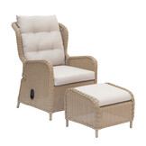 Glasgow loungestoel tuin met voetenbank | wicker + aluminium | Royal Sand