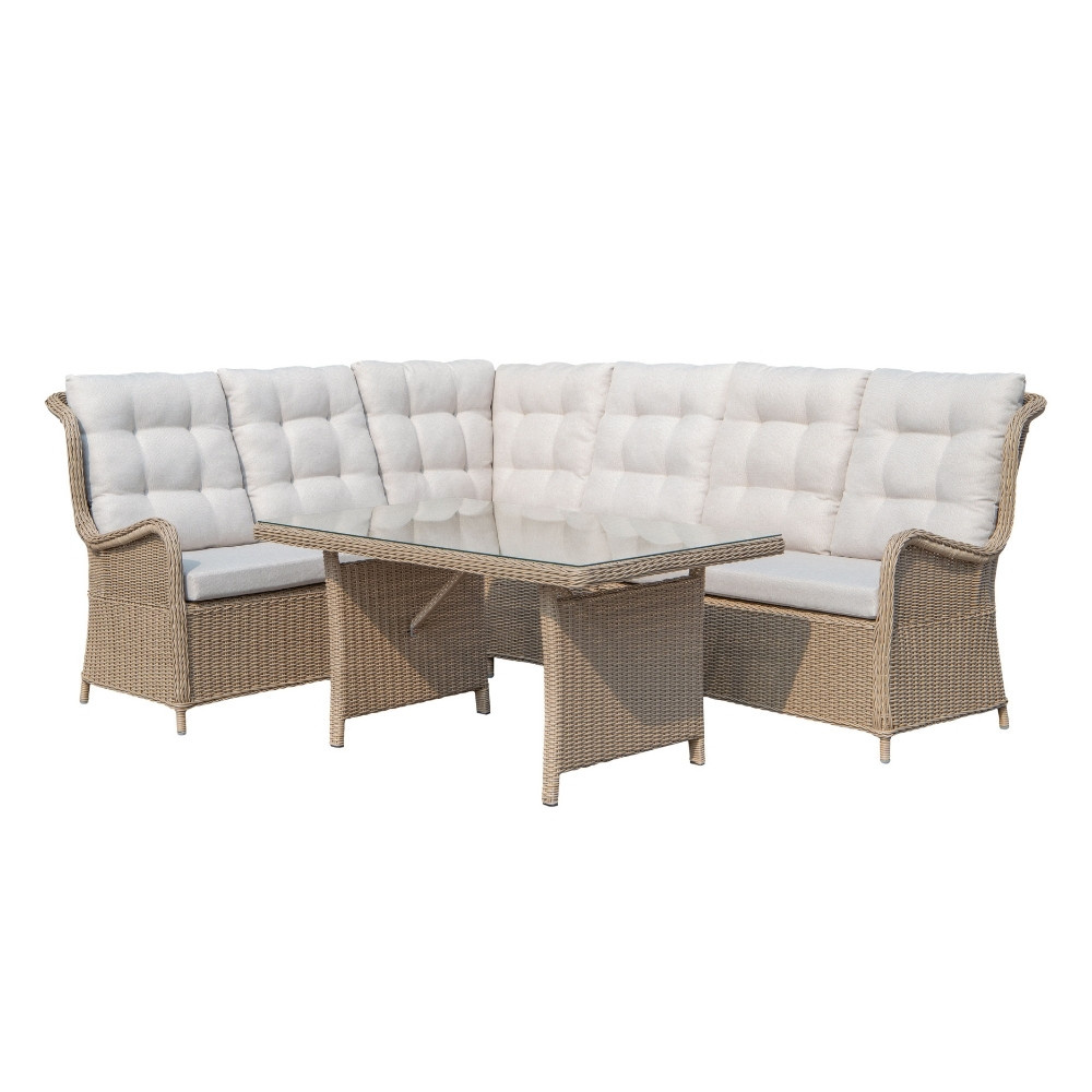 Glasgow dining loungeset 6 personen | wicker | Royal Sand | 3-delig - 258x202cm afbeelding
