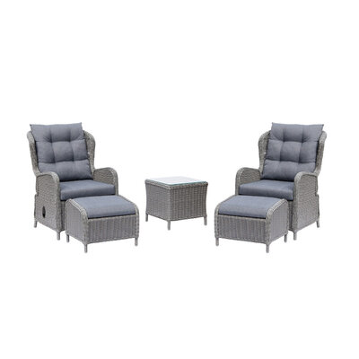Glasgow lounge balkonset 2 personen | wicker + aluminium | Blended Grey | 5-delig