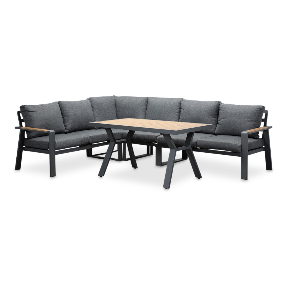 Lola dining loungeset 6 personen | aluminium + polywood | antraciet | 3-delig - 288x220cm