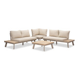 New York hoek loungeset 5 personen | aluminium + hardhout | beige/Light Teaklook | 4-delig - 248x248cm