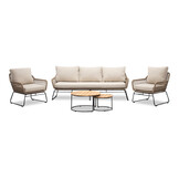 Valencia/Aurora stoel-bank loungeset 5 personen | touw + teakhout | Sahara Dust | 5-delig