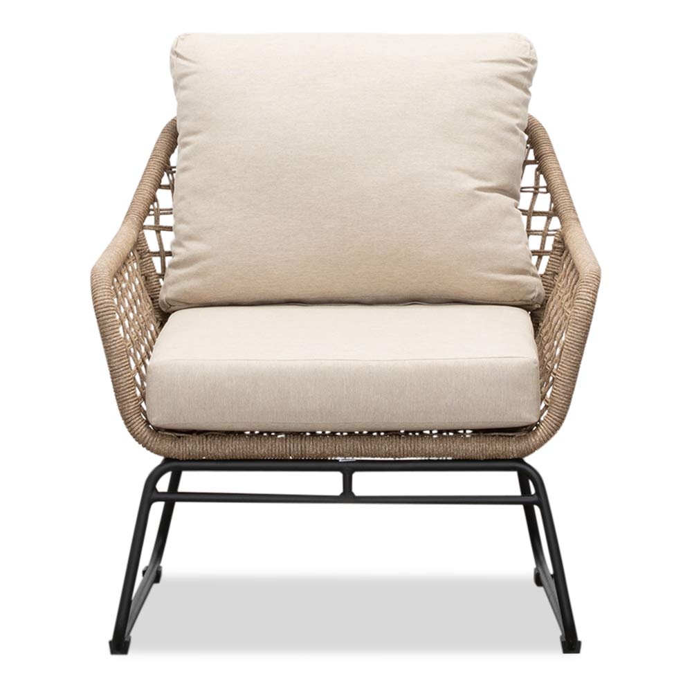 Valencia/Aurora stoel-bank loungeset 5 personen | touw + teakhout | Sahara Dust | 5-delig