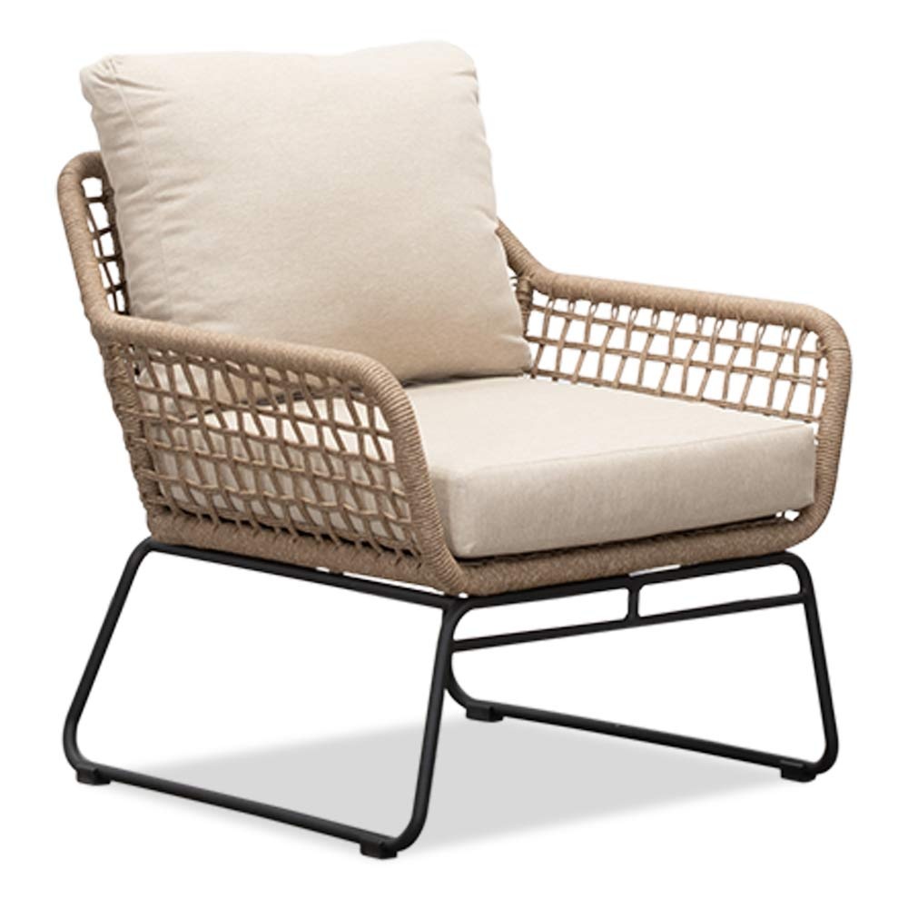 Valencia/Aurora stoel-bank loungeset 5 personen | touw + teakhout | Sahara Dust | 5-delig