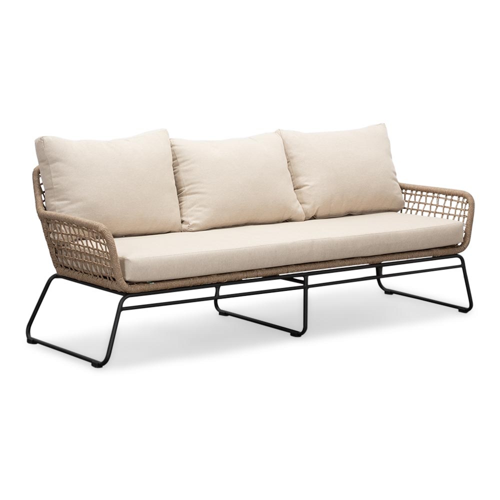 Valencia/Aurora stoel-bank loungeset 5 personen | touw + teakhout | Sahara Dust | 5-delig