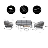 Savanna stoel-bank loungeset 5 personen | aluminium + touw | antraciet | 5-delig