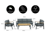 Sydney stoel-bank loungeset 5 personen | aluminium + eucalyptus | antraciet | 3-delig