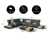 Verona hoek loungeset met all weather kussens 6 personen | aluminium + teakhout | antraciet | 4-delig - 345x275cm