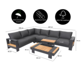 Reims hoek loungeset 6 personen | aluminium + teakhout | antraciet | 5-delig - 307x236cm