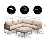 Tulum hoek loungeset 5 personen | rvs + touw | Sahara Dust | 4-delig - 211x211cm