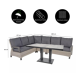 Prato Brick deluxe dining loungeset met verstelbare tafel 6 personen | aluminium + wicker | grijs | 5-delig - 280x217cm