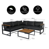 Milton hoek loungeset 5 personen | hardhout + staal | zwart | 3-delig - 200x200cm