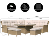 Arizona dining loungeset 7 personen | wicker + aluminium | Royal Sand | 6-delig - 245x245cm