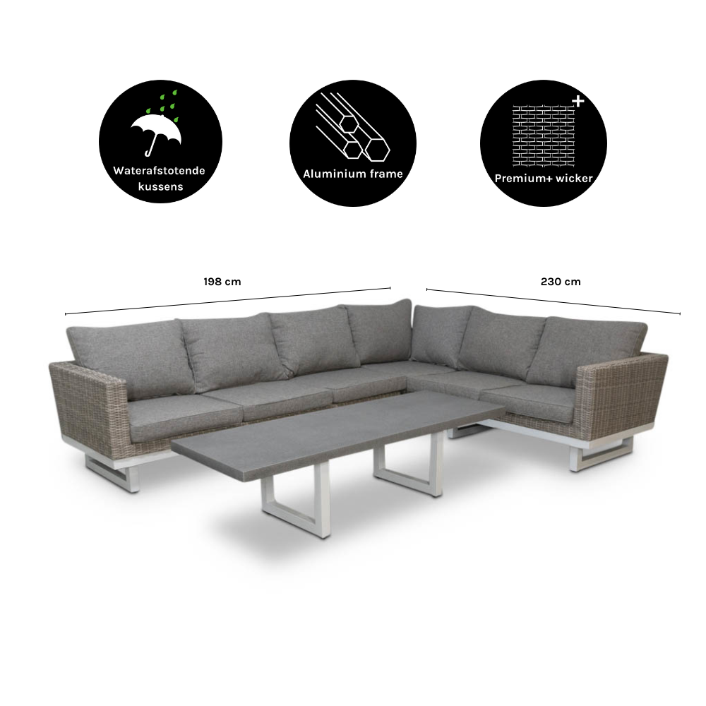 Linea hoek loungeset 6 personen | aluminium + wicker | Misty Grey | 3-delig - 298x230cm
