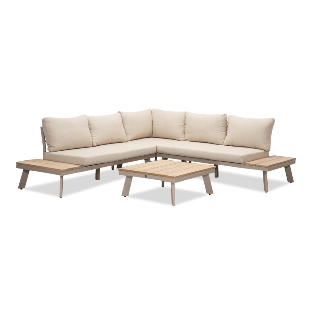 New York hoek loungeset 5 personen | aluminium + hardhout | beige/Light Teaklook | 4-delig - 248x248cm afbeelding