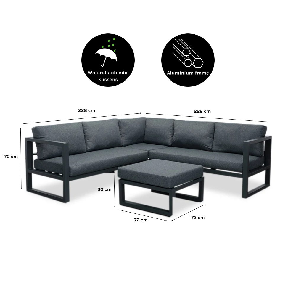 Cordoba hoek loungeset 4 personen | aluminium | Antraciet | 4-delig - 228x228cm