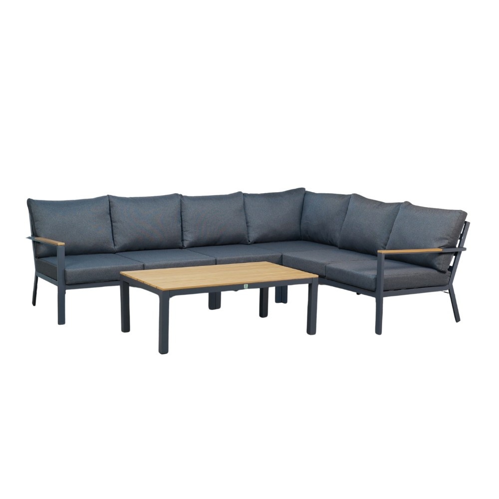 Donnan hoek loungeset 6 personen | aluminium + polywood | antraciet | 4-delig - 279x217cm