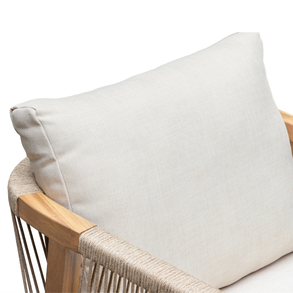 Bergamo stoel-bank loungeset 5 personen | touw + hardhout | zand | 4-delig
