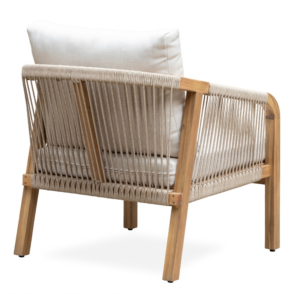 Bergamo stoel-bank loungeset 5 personen | touw + hardhout | zand | 4-delig