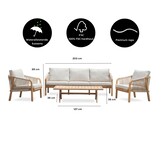 Bergamo stoel-bank loungeset 5 personen | touw + hardhout | zand | 4-delig