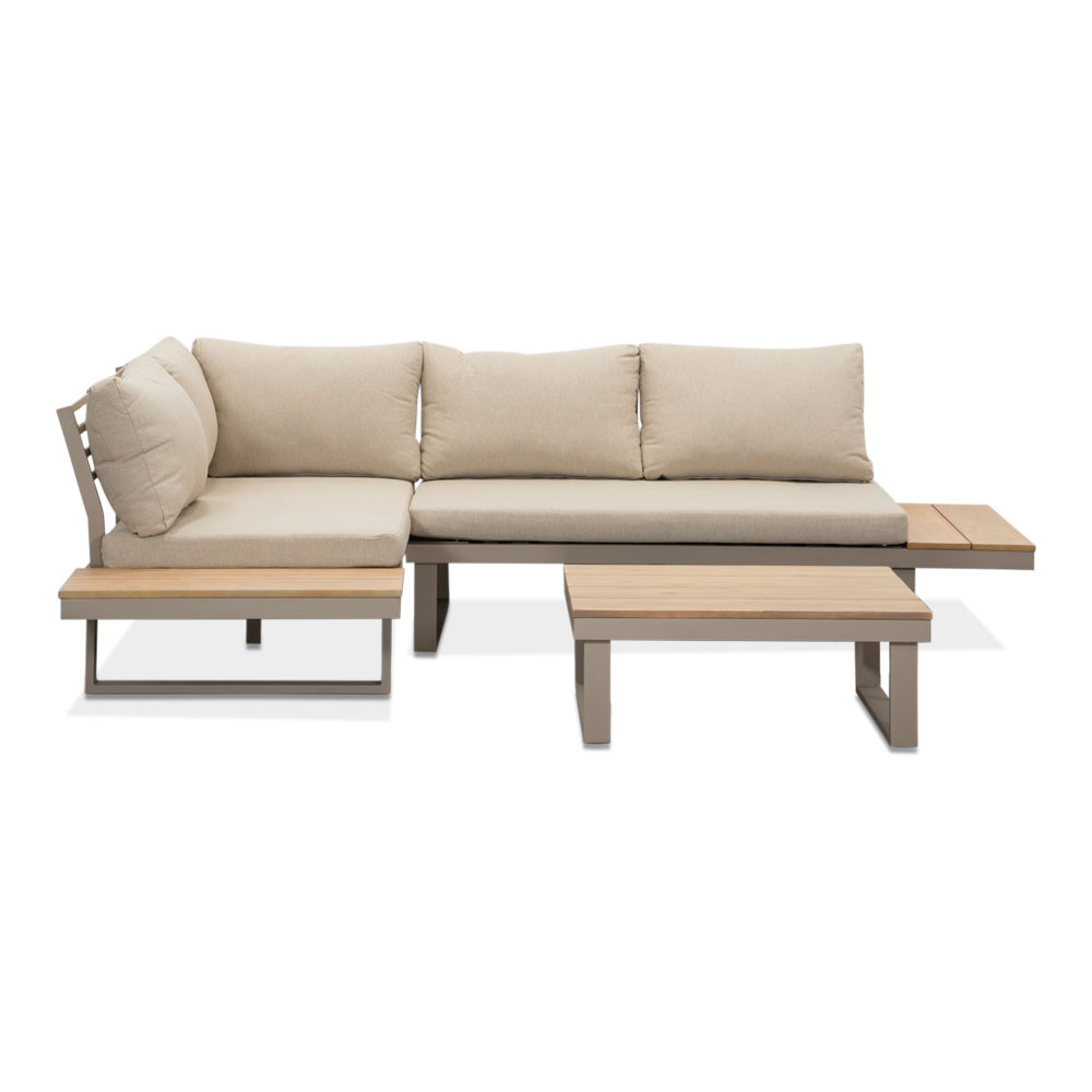 Titan hoek loungeset 4 personen | aluminium + hardhout | beige/Light teaklook | 3-delig - 247x167cm afbeelding