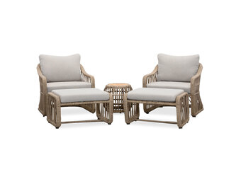 Bruno lounge balkonset 2 personen | wicker + teakhout | Desert Tan | 5-delig