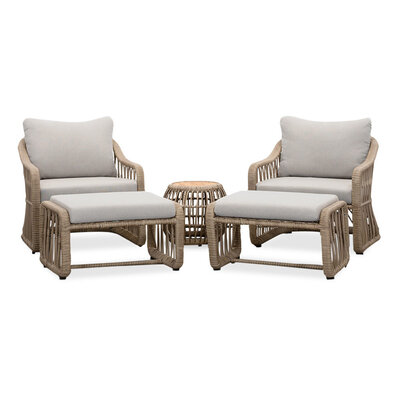 Bruno lounge balkonset 2 personen | wicker + teakhout | Desert Tan | 5-delig