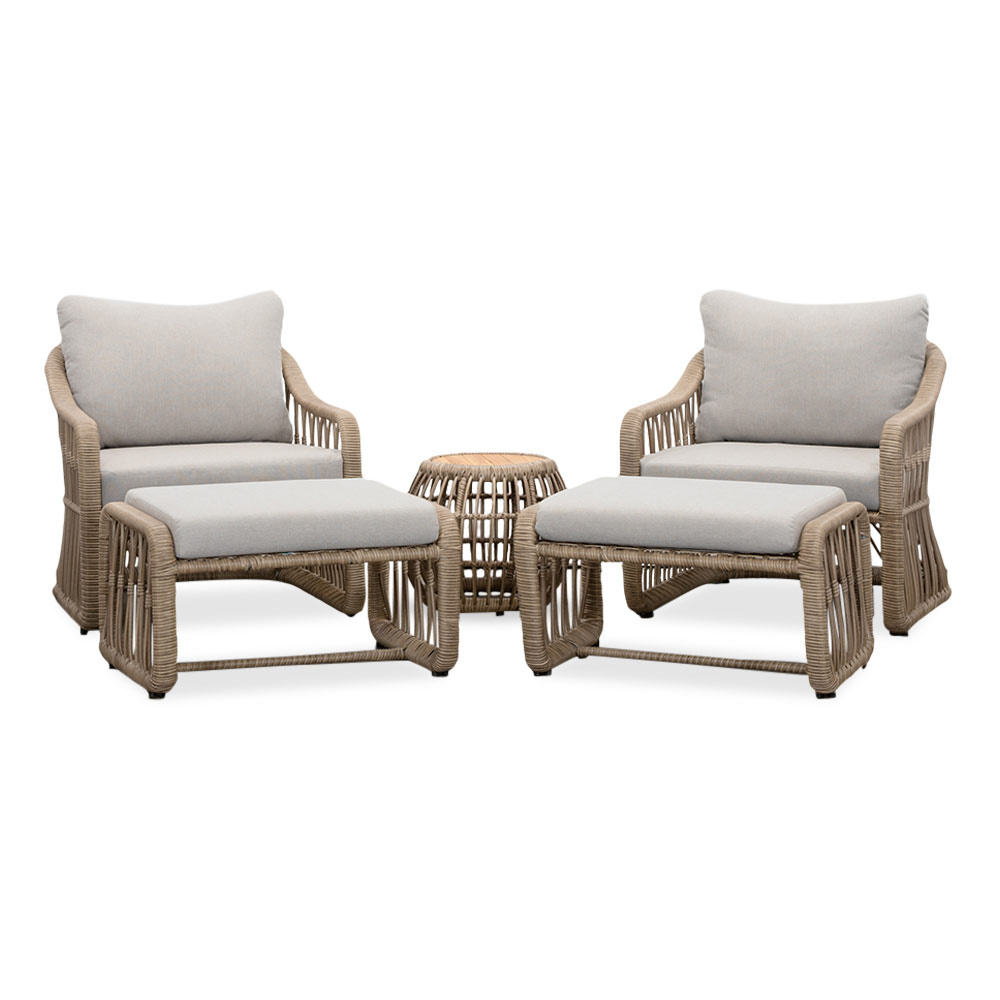 Bruno lounge balkonset 2 personen | wicker + teakhout | Desert Tan | 5-delig