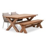 Riga/Dakota beige/wit stoel-bank dining tuinset | 4 personen | hardhout + touw | 200cm