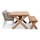 Riga/Dakota beige/wit stoel-bank dining tuinset | 4 personen | hardhout + touw | 200cm