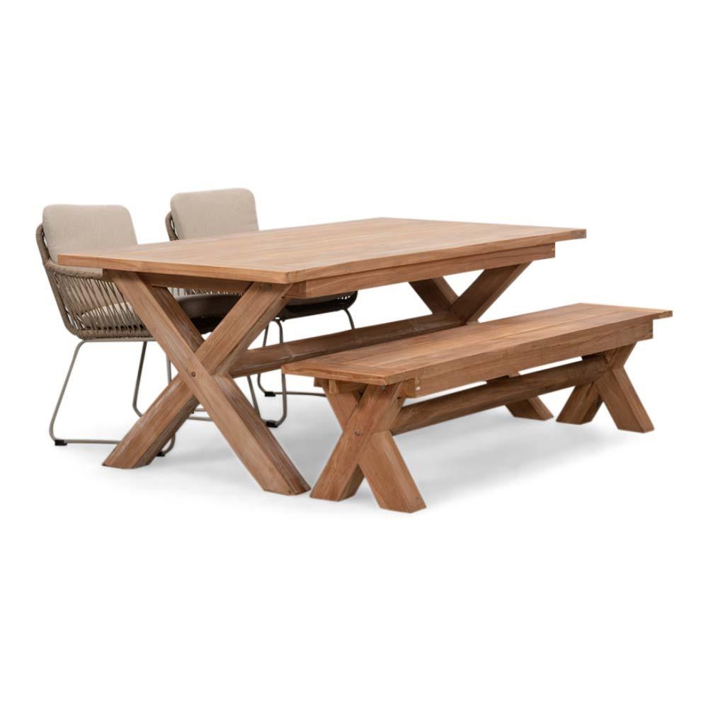 Riga/Harper Sahara Dust stoel-bank dining tuinset | 4 personen | hardhout + touw | 200cm afbeelding