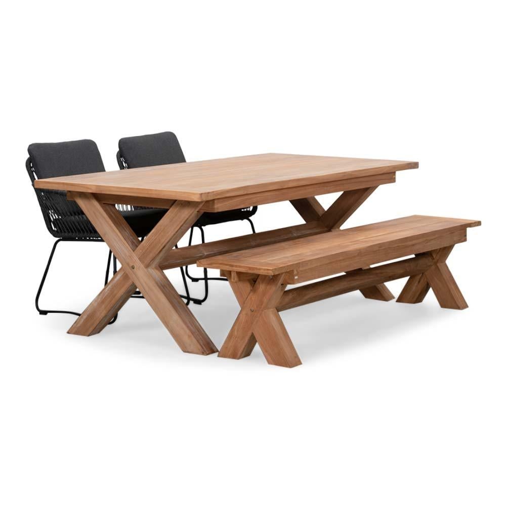 Riga/Harper Lava Grey stoel-bank dining tuinset | 4 personen | hardhout + touw | 200cm afbeelding