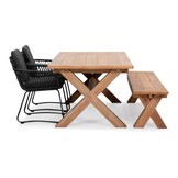 Riga/Harper Lava Grey stoel-bank dining tuinset | 4 personen | hardhout + touw | 200cm