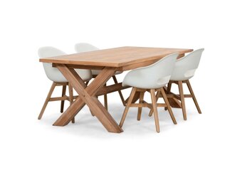 Riga/Karlstad wit dining tuinset | 4 personen | teakhout + kunststof | 200cm