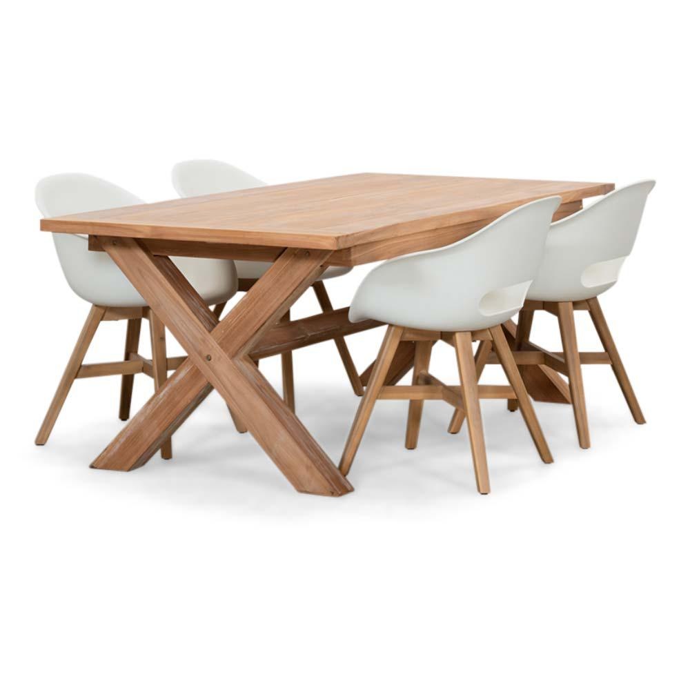 Riga/Karlstad wit dining tuinset | 4 personen | teakhout + kunststof | 200cm afbeelding