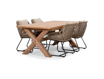 Riga/Portofino Sahara Dust dining tuinset | 4 personen | teakhout + touw | 200cm