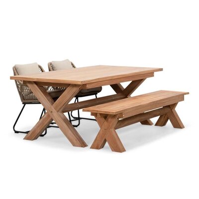 Riga/Portofino Sahara Dust stoel-bank dining tuinset | 4 personen | hardhout + touw | 200cm