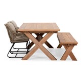 Riga/Portofino Sahara Dust stoel-bank dining tuinset | 4 personen | hardhout + touw | 200cm