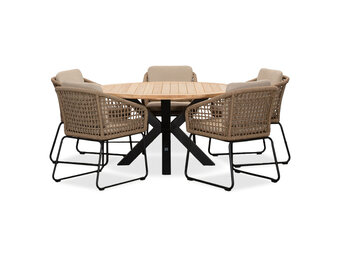 Cleve/Tulum Sahara Dust dining tuinset | 5 personen | teakhout + touw | 140cm rond