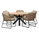 Cleve/Tulum Sahara Dust dining tuinset | 5 personen | teakhout + touw | 140cm rond