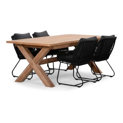 Riga/Portofino zwart dining tuinset | 4 personen | teakhout + touw | 200cm
