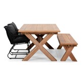 Riga/Portofino zwart stoel-bank dining tuinset | 4 personen | hardhout + touw | 200cm
