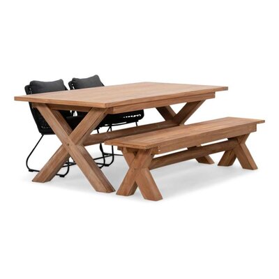 Riga/Portofino zwart stoel-bank dining tuinset | 4 personen | hardhout + touw | 200cm